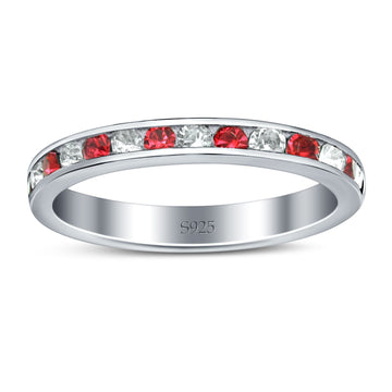 Full Eternity Stackable Band Wedding Ring Simulated Ruby & CZ 925 Sterling Silver